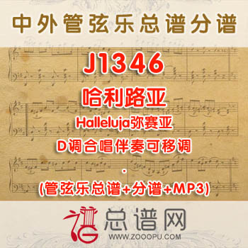 J1346.哈利路亚Halleluja弥赛亚 D调合唱伴奏可移调 管弦乐总谱+分谱+MP3